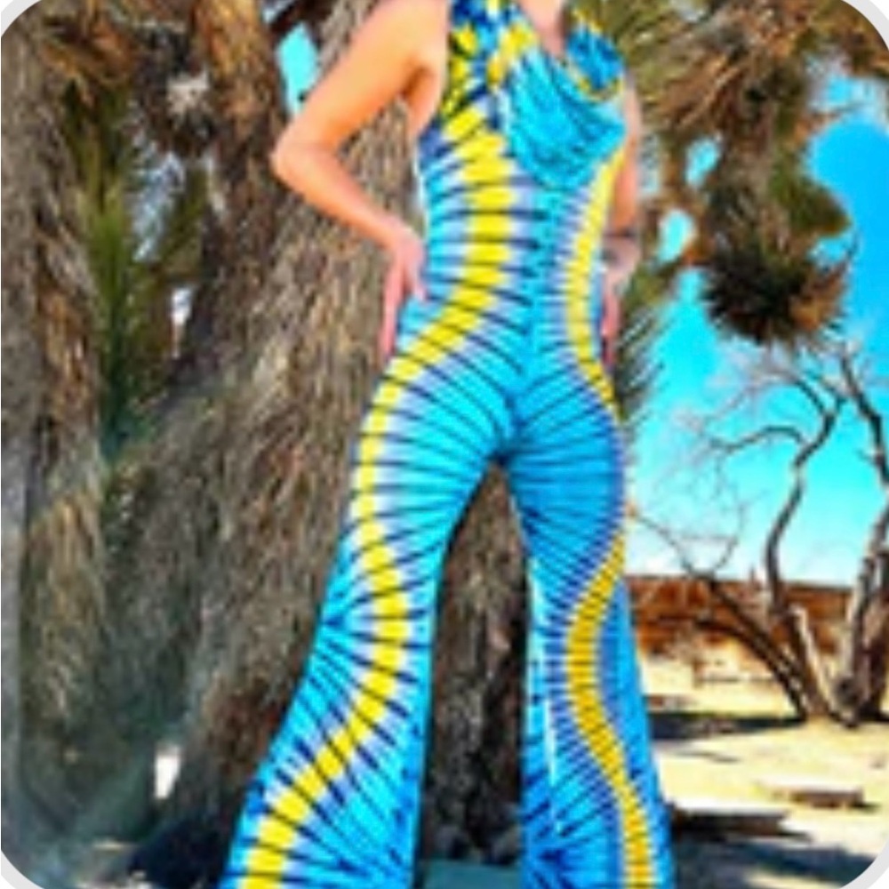 Blue and Yellow tie dye Huntress Onsie Jumpsuit